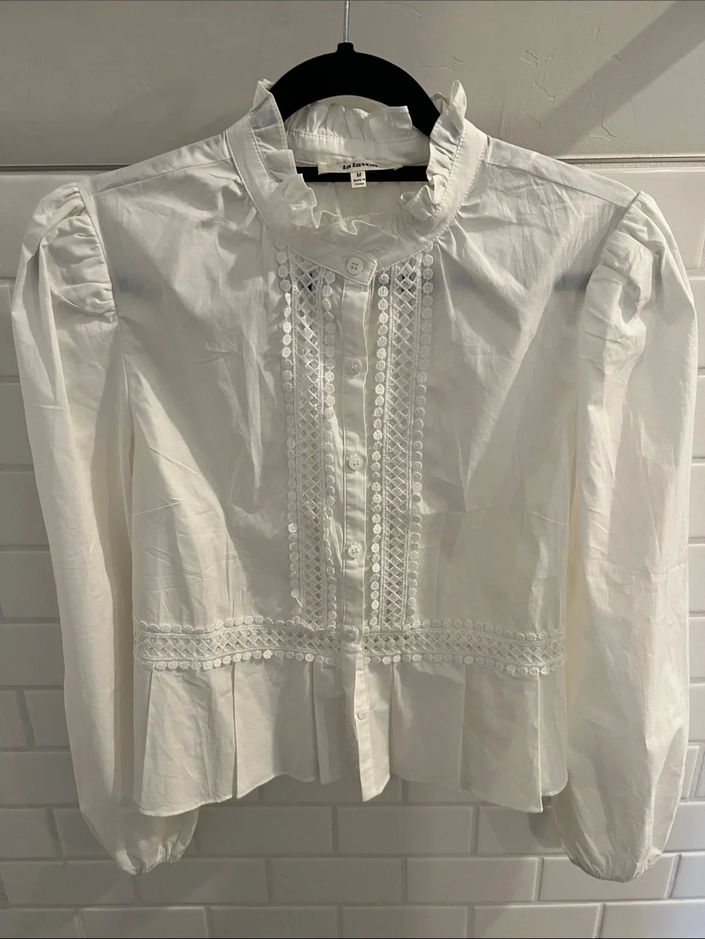 Delicate White Lace-Trim Button Front Blouse - Picture 1 of 2